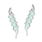 Ear Pin Ear Climber Earrings Oval Opals 14k White Gold