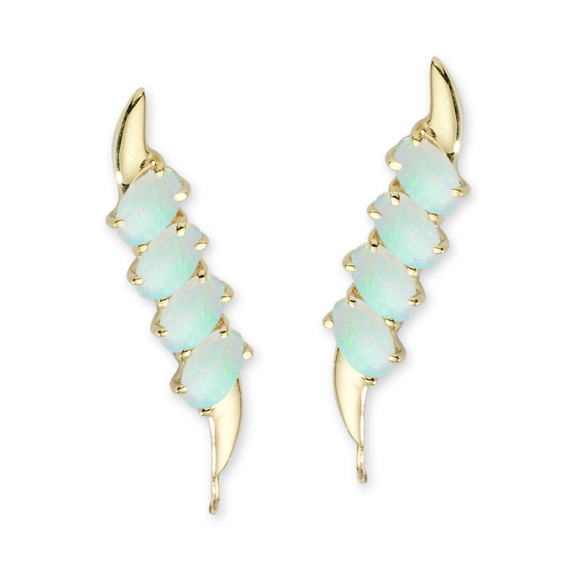18k Gold Over Silver Oval Opals Ear Pin Earrings