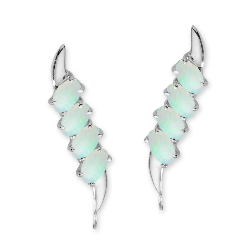 Sterling Silver Oval Opals Ear Pin Earrings