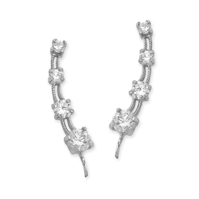 Sterling Silver4-in-1 Cubic Zirconia Ear Pin Earrings