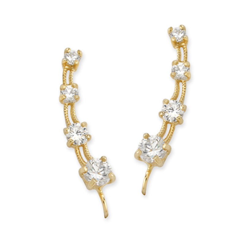 18k Gold Over Silver 4-in-1 Cubic Zirconia Ear Pin Earrings