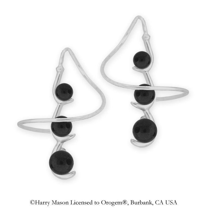 Sterling Silver Graduated Black Onyx Earspirals Earrings