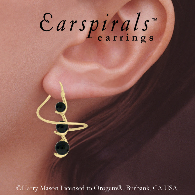 18k Gold Over Silver Graduated Black Onyx Earspirals Earrings