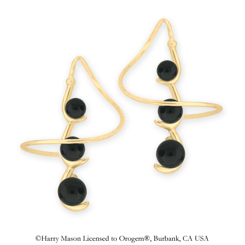 18k Gold Over Silver Graduated Black Onyx Earspirals Earrings