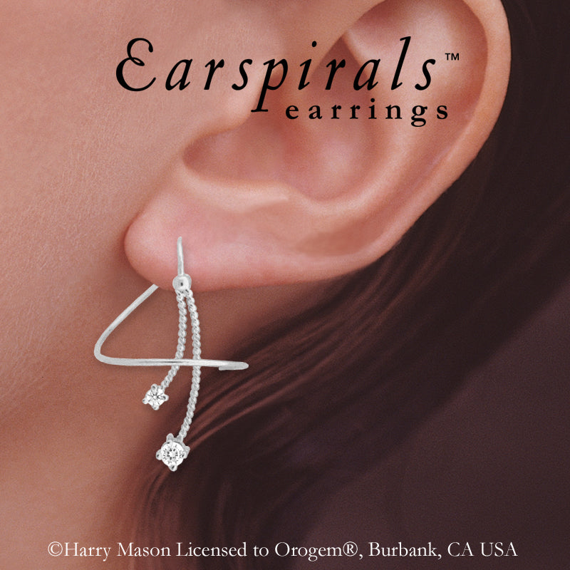 Silver Cubic Zirconia Double Drop Earspirals Earrings 