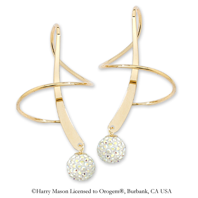 Earspiral Earrings by Harry Mason - Swarovski Pave Bead - Gold Over Silver