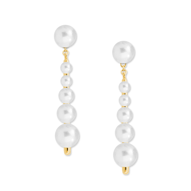 Gold Graduated Pearls Ear Pin Earrings