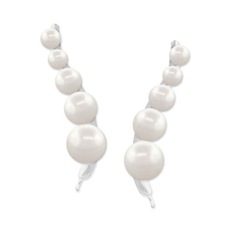 Pearl Ear Climbers Ear Pin Earrings Sterling Silver