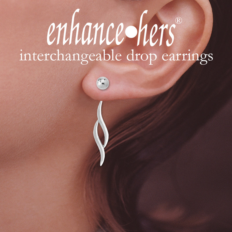 Sterling Silver Bead Double Polished Swirls Interchangeable Enhancers Earrings