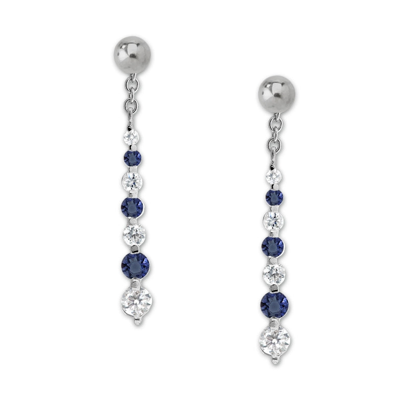 Graduated Birthstone Alternating Cubic Zirconia Interchangeable Enhancer Earrings Silver - Long Version