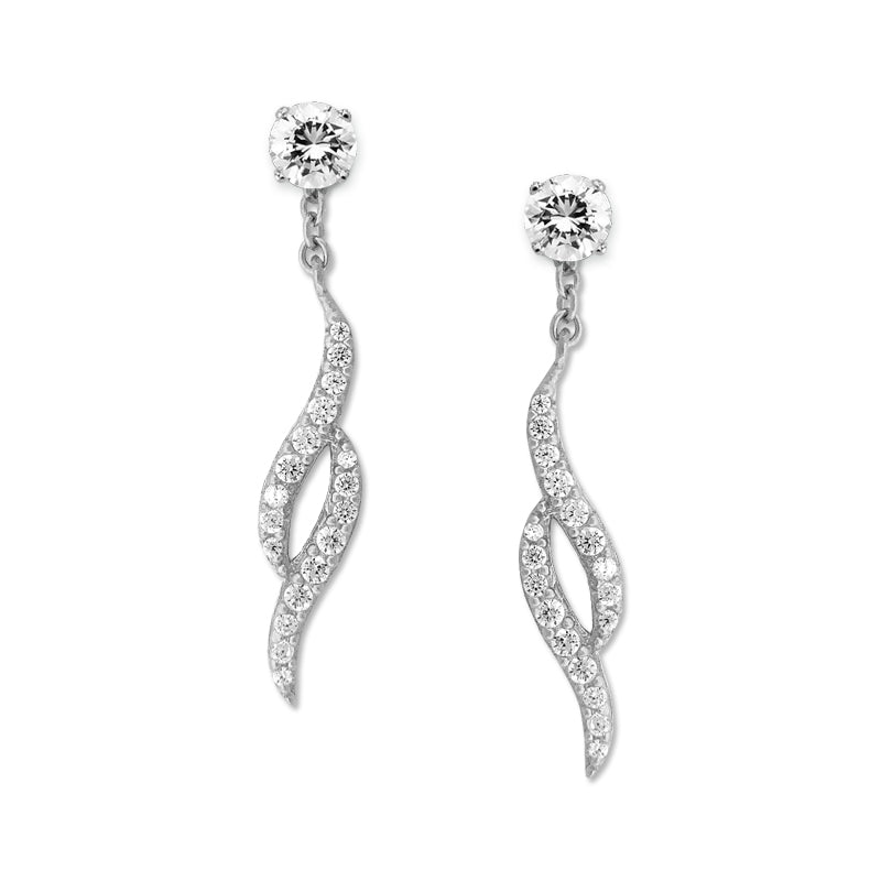 Sterling Silver Cubic Zirconia Stud and Double Swirls Interchangeable Enhancers Earrings