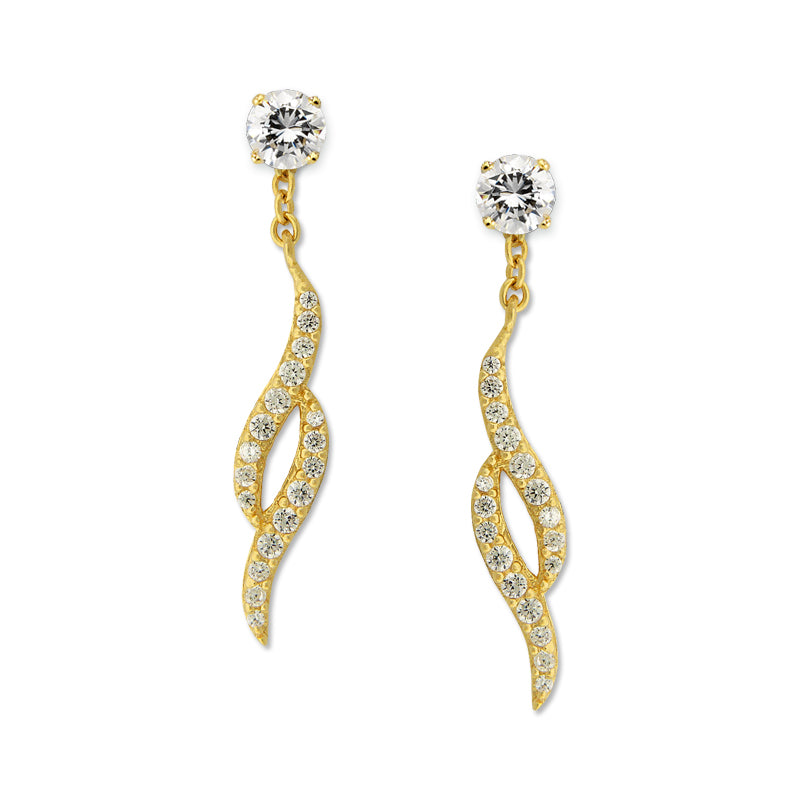 Gold Over Silver Cubic Zirconia Stud and Double Swirls Interchangeable Enhancers Earrings