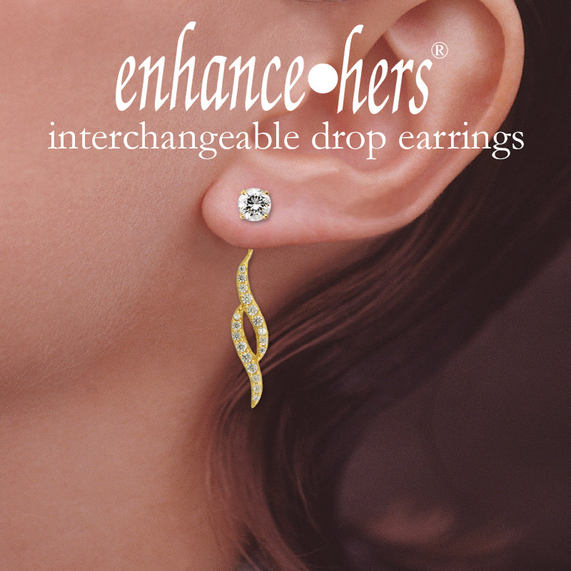 18k Gold Over Silver CZ Stud Double Cubic Zirconia Swirls Interchangeable Enhancers Earrings