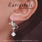 Earspiral Earrings by Harry Mason - Clear Swarovski Crystal Dangle Fleur de Lis - Silver
