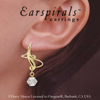 Earspiral Earrings by Harry Mason - Clear Swarovski Crystal Dangle Fleur de Lis - Gold Over Silver