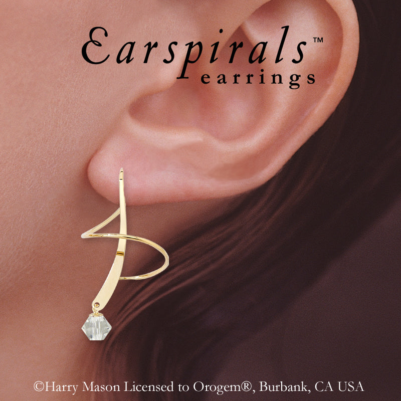 Earspiral Earrings by Harry Mason - Swarovski Crystal Dangle - 18k Gold Over Silver
