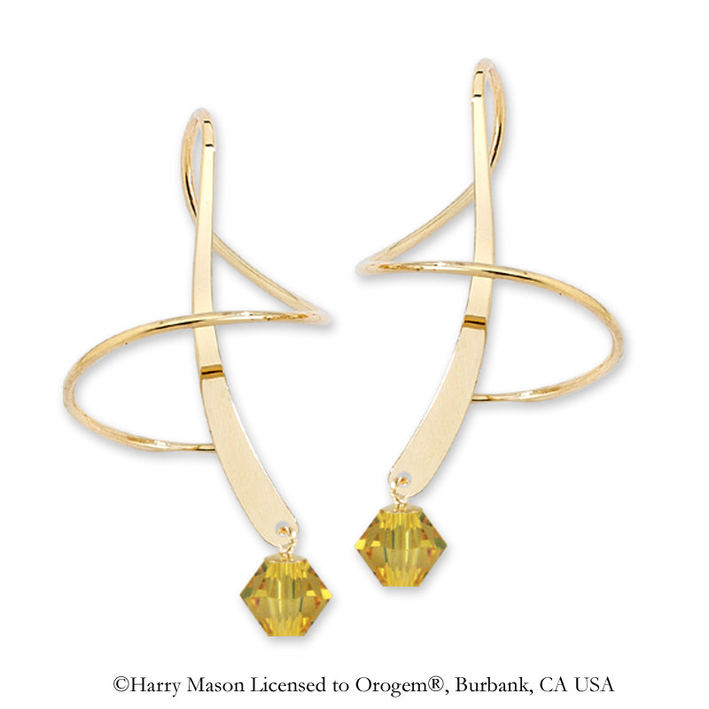 Earspiral Earrings by Harry Mason - Swarovski Crystal Dangle - 18k Gold Over Silver