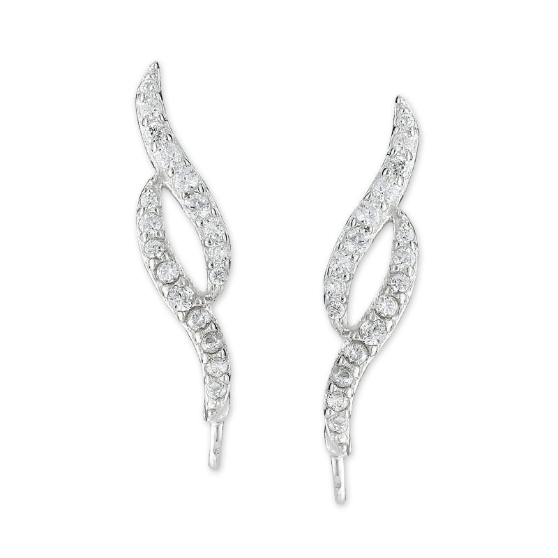 Sterling Silver Cubic Zirconia Double Swirls Ear Pin Earrings