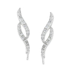 Sterling Silver Cubic Zirconia Double Swirls Ear Pin Earrings