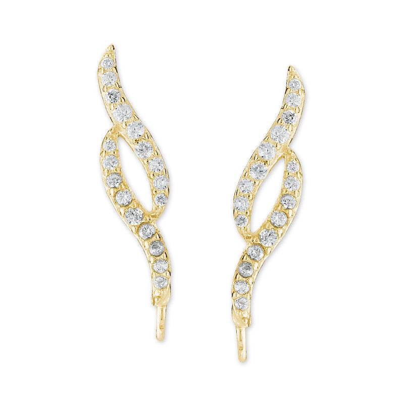 18k Gold Over Silver Cubic Zirconia Double Swirls Ear Pin Earrings