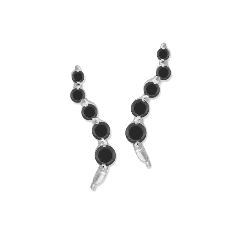 Sterling Silver Black Cubic Zirconia Journey Ear Pin Earrings - Small Version