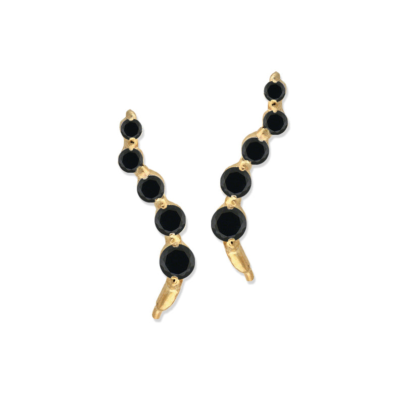 Gold Over Silver Black Cubic Zirconia Journey Ear Pin Earrings - Small Version
