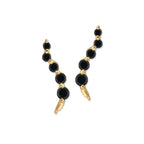 Gold Over Silver Black Cubic Zirconia Journey Ear Pin Earrings - Small Version