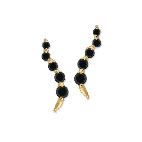 Gold Over Silver Black Cubic Zirconia Journey Ear Pin Earrings - Small Version