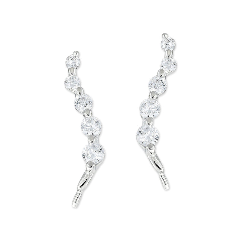 Sterling Silver Cubic Zirconia Journey Ear Pin Earrings - Small Version