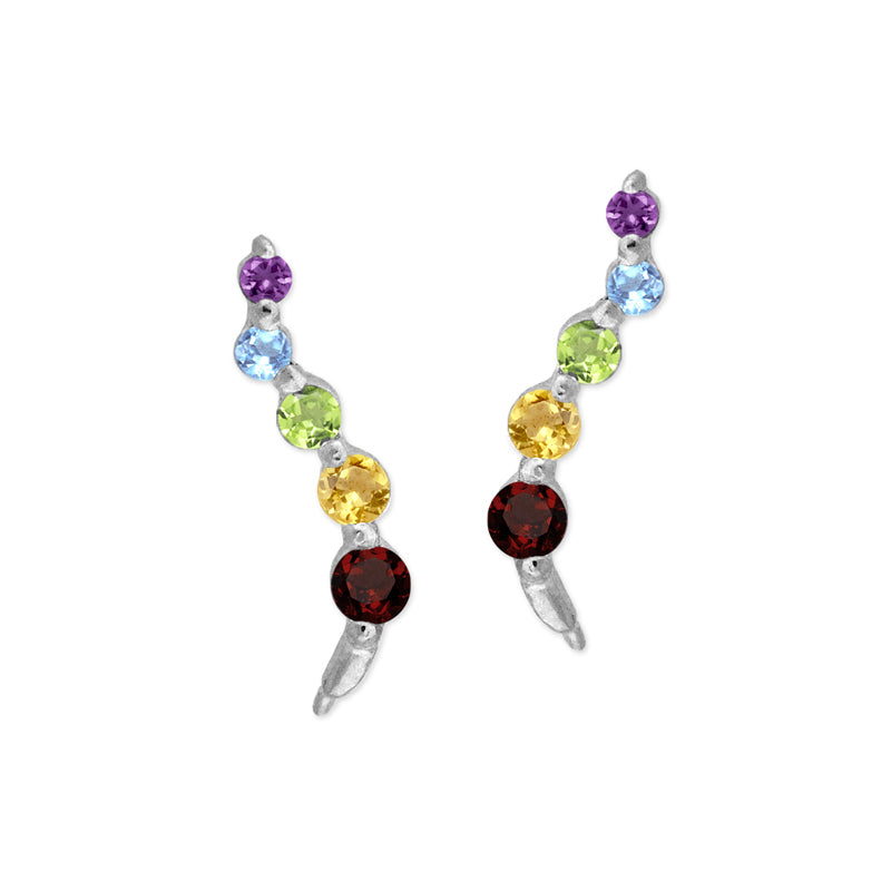 Sterling Silver Multi Gemstone Journey Ear Pin Earrings - Small Version