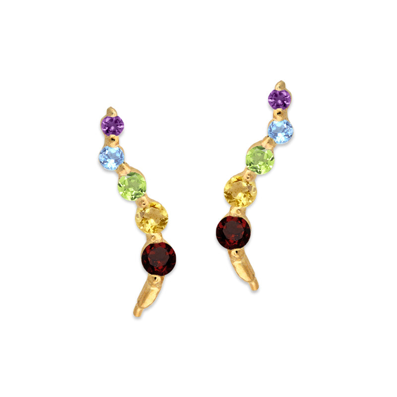 Gold Over Silver Multi Gemstone Journey Ear Pin Earrings - Small Version