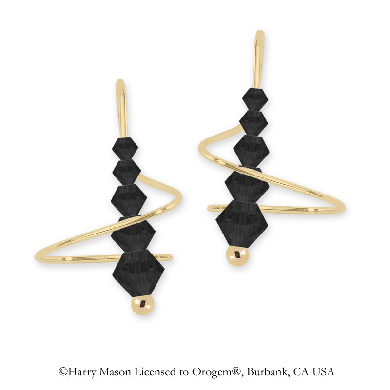 Swarovski Jet Black Crystal Earspirals Earrings Gold Over Silver