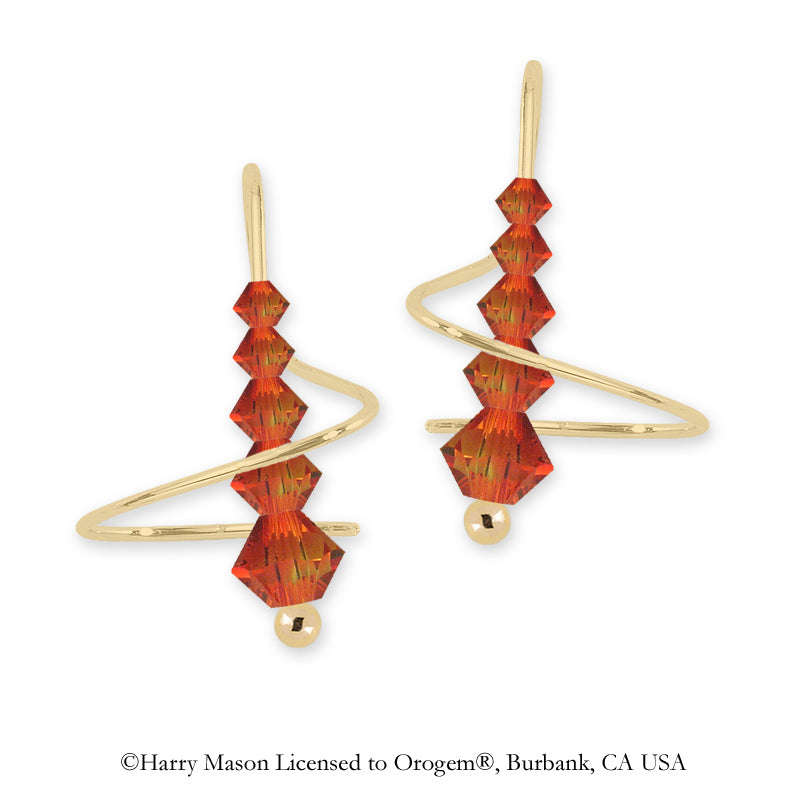 Swarovski Fire Opal Crystal Earspirals Earrings Gold Over Silver