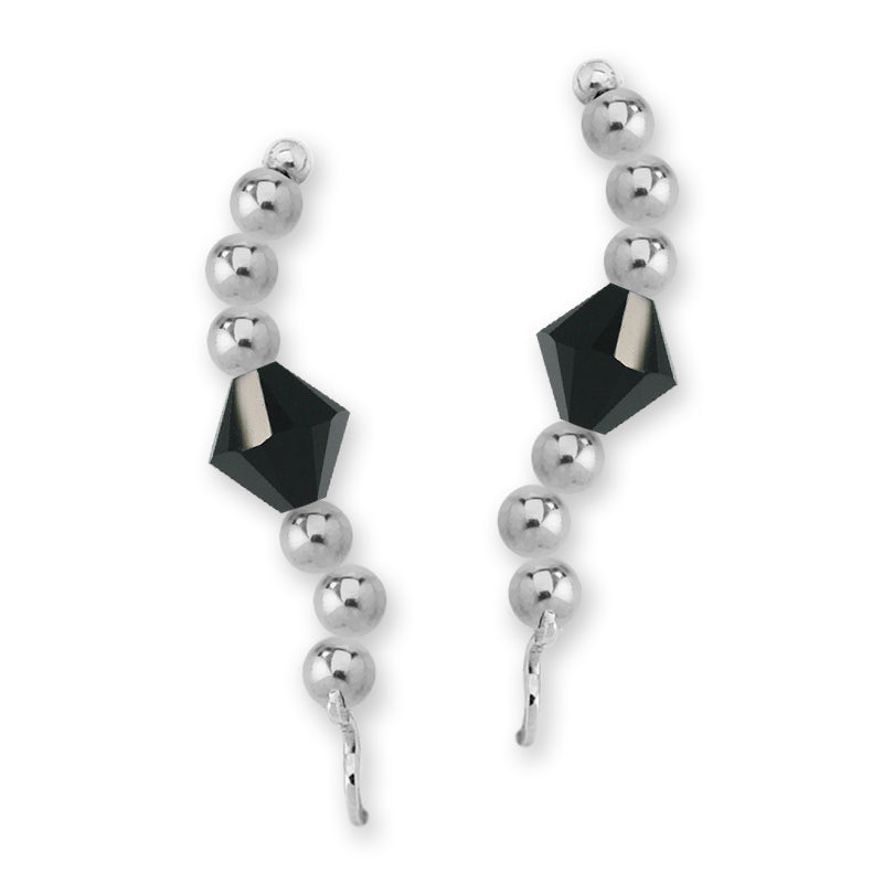 Sterling Silver Swarovski Black Crystal Ear Pin Earrings 