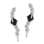 Sterling Silver Swarovski Black Crystal Ear Pin Earrings 