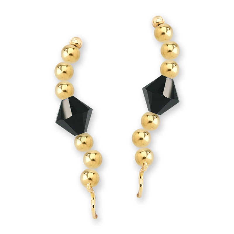 Gold Over Silver Swarovski Black Crystal Ear Pin Earrings 