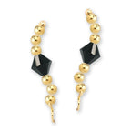 Gold Over Silver Swarovski Black Crystal Ear Pin Earrings 