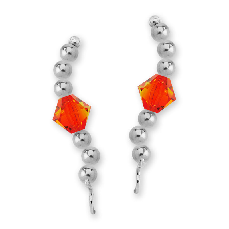 Sterling Silver Swarovski Fire Opal Crystal Ear Pin Earrings 