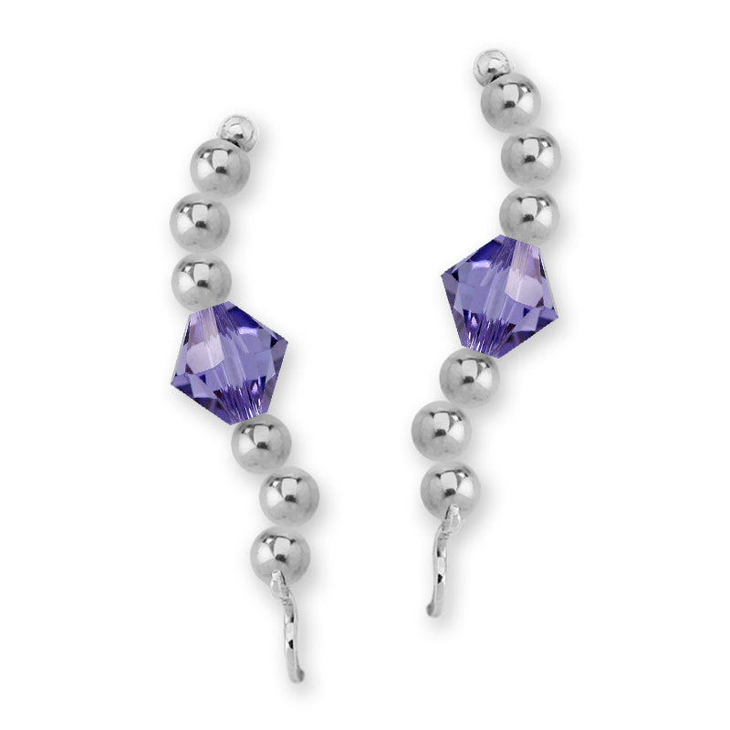 Sterling Silver Swarovski Tanzanite Crystal Ear Pin Earrings 