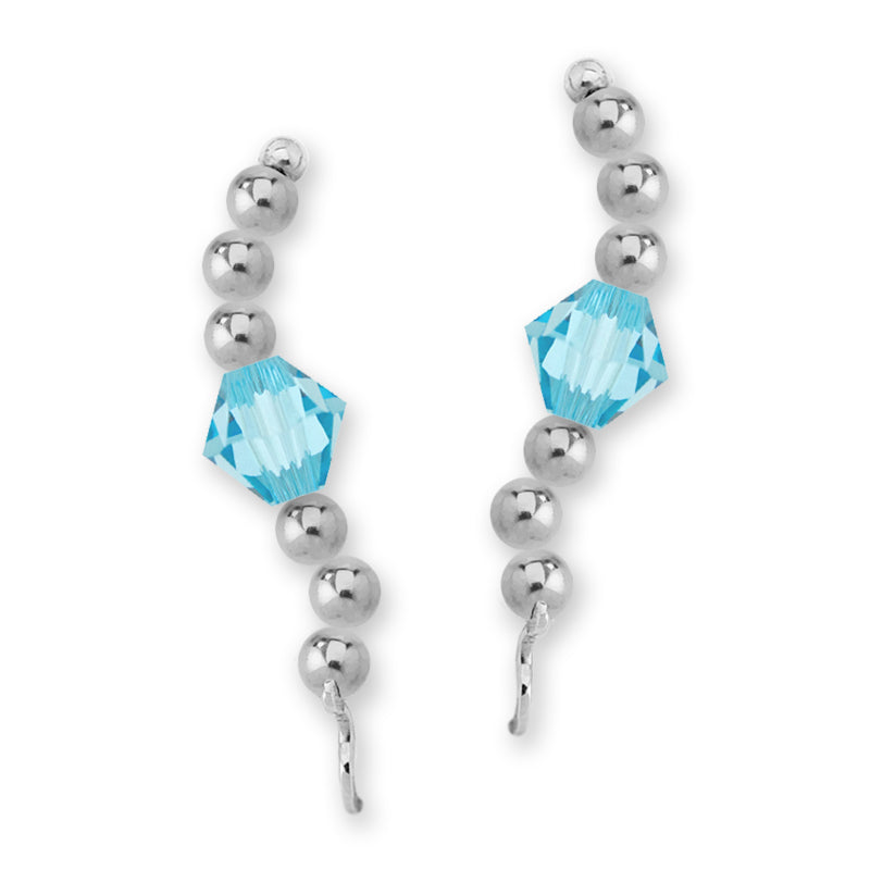 Sterling Silver Swarovski Blue Topaz Crystal Ear Pin Earrings 