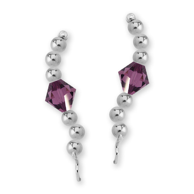 Sterling Silver Swarovski Amethyst Crystal Ear Pin Earrings 