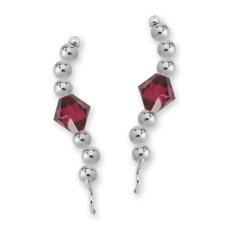 Sterling Silver Swarovski Ruby Crystal Ear Pin Earrings 