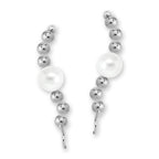Sterling Silver Swarovski White Pearl Ear Pin Earrings 