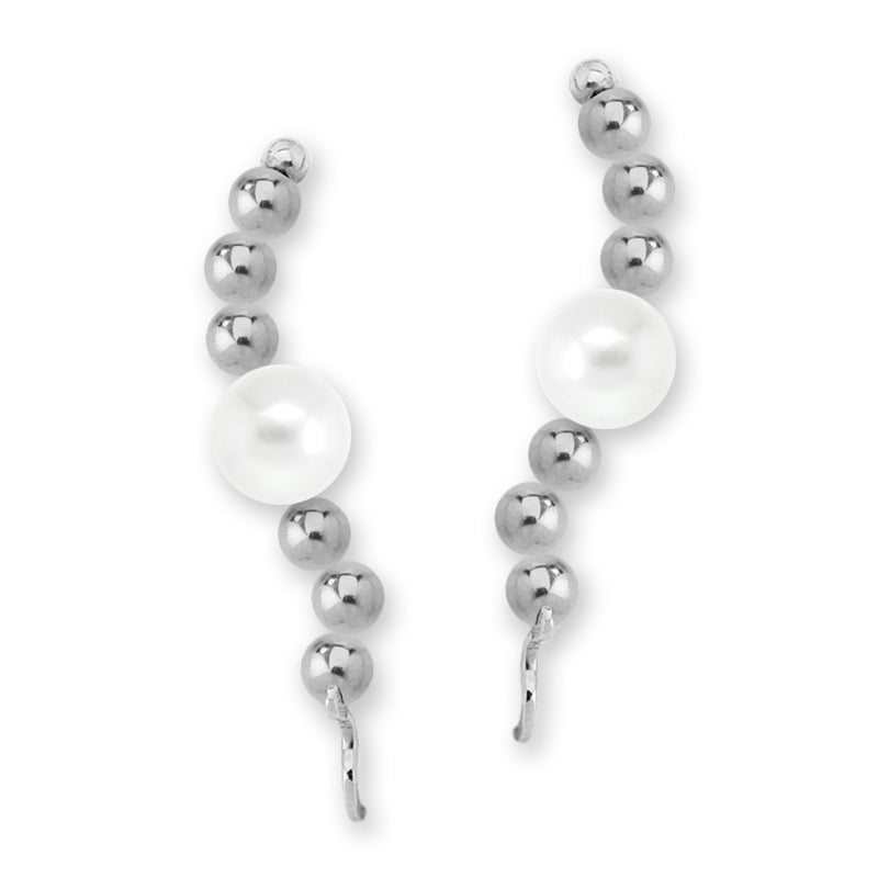 Sterling Silver Swarovski White Pearl Ear Pin Earrings 
