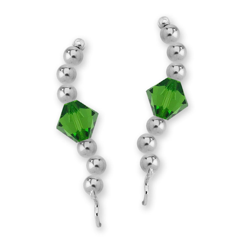 Sterling Silver Swarovski Emerlad Crystal Ear Pin Earrings 