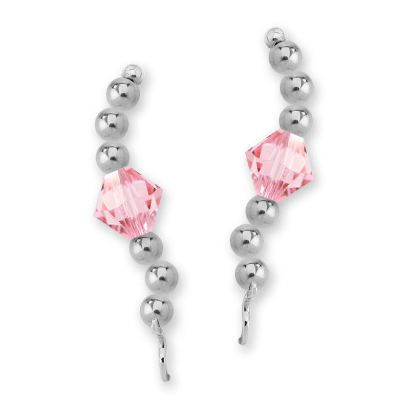 Sterling Silver Swarovski Pink Tourmaline Crystal Ear Pin Earrings 