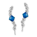 Sterling Silver Swarovski Blue Sapphire Crystal Ear Pin Earrings 