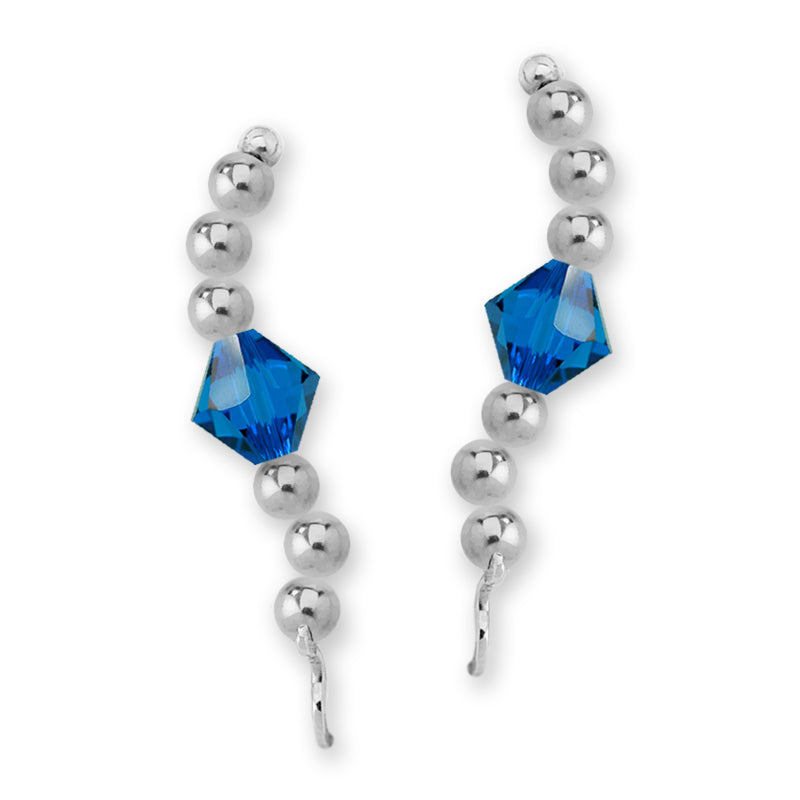 Sterling Silver Swarovski Blue Sapphire Crystal Ear Pin Earrings 