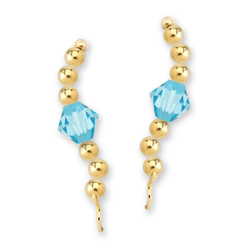 Gold Over Silver Swarovski Blue Topaz Crystal Ear Pin Earrings 