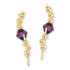 Gold Over Silver Swarovski Amethyst Crystal Ear Pin Earrings 